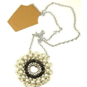 Silver Tone Snowflake Necklace Beaded Gothic Religious Statement Chain Link